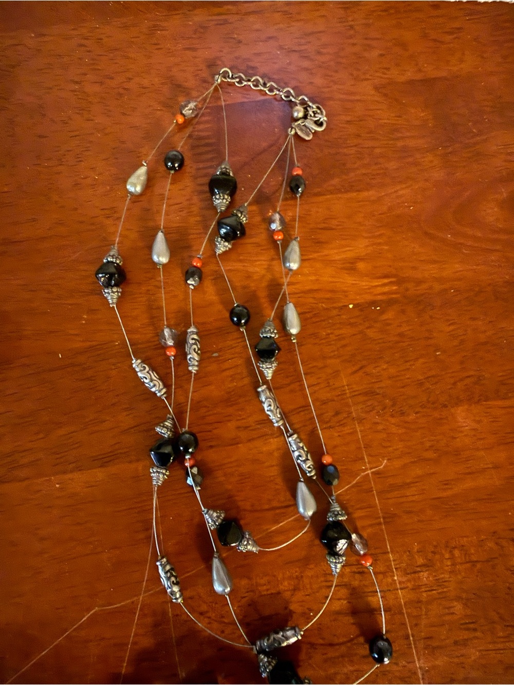 Multi-Strand Black and Silver Beaded Women's Necklace